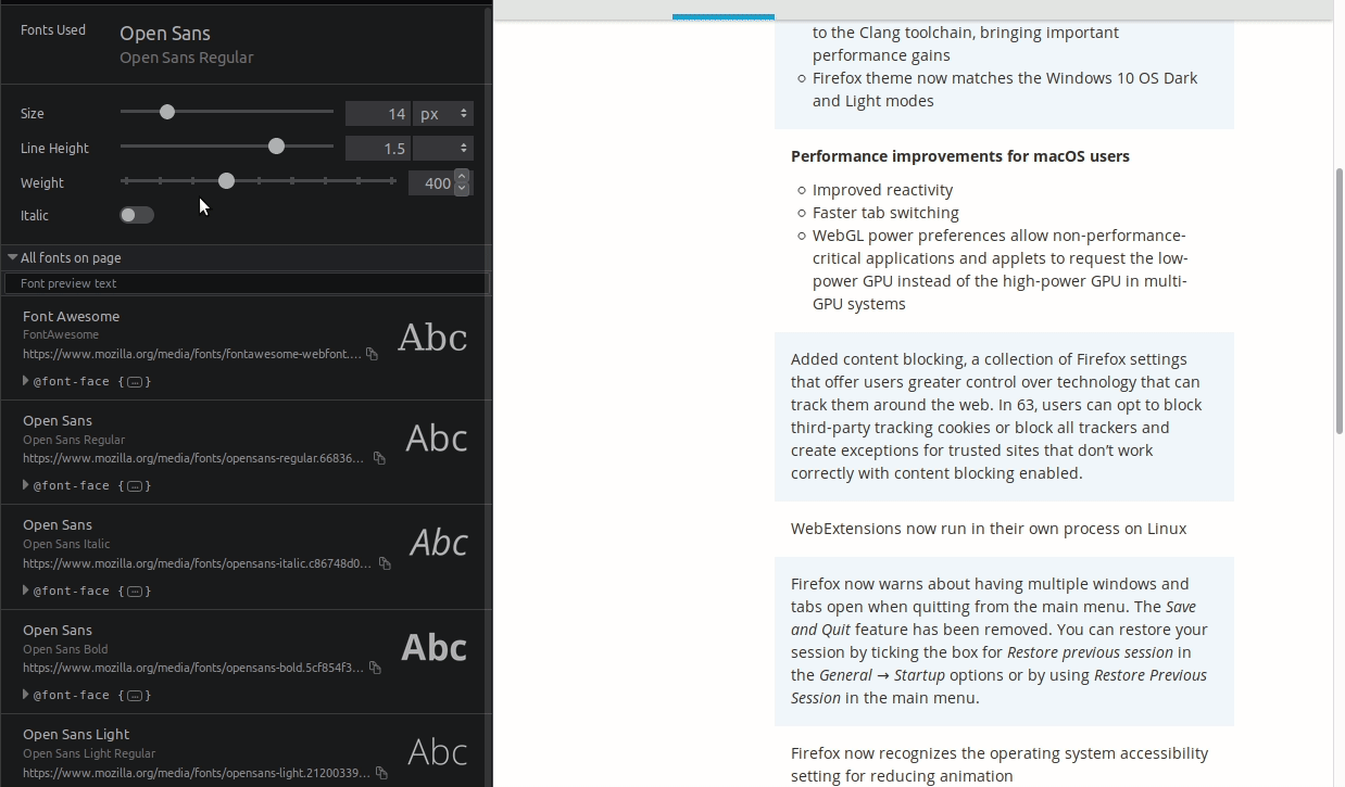 Fonts editor in action